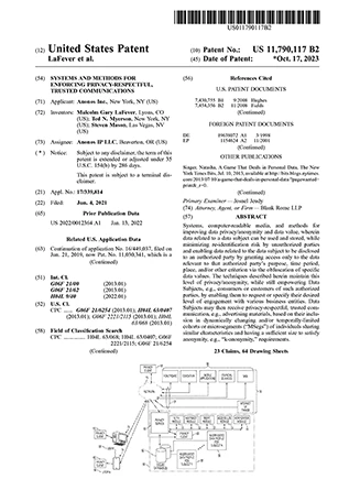 Patent US 11,790,117 (2023) – DYNAMIC DE-IDENTIFICATION AND ANONYMITY