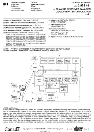 Patent CA 2,975,441 (2020) – SYSTEMS AND METHODS FOR CONTEXTUALIZED DATA PROTECTION