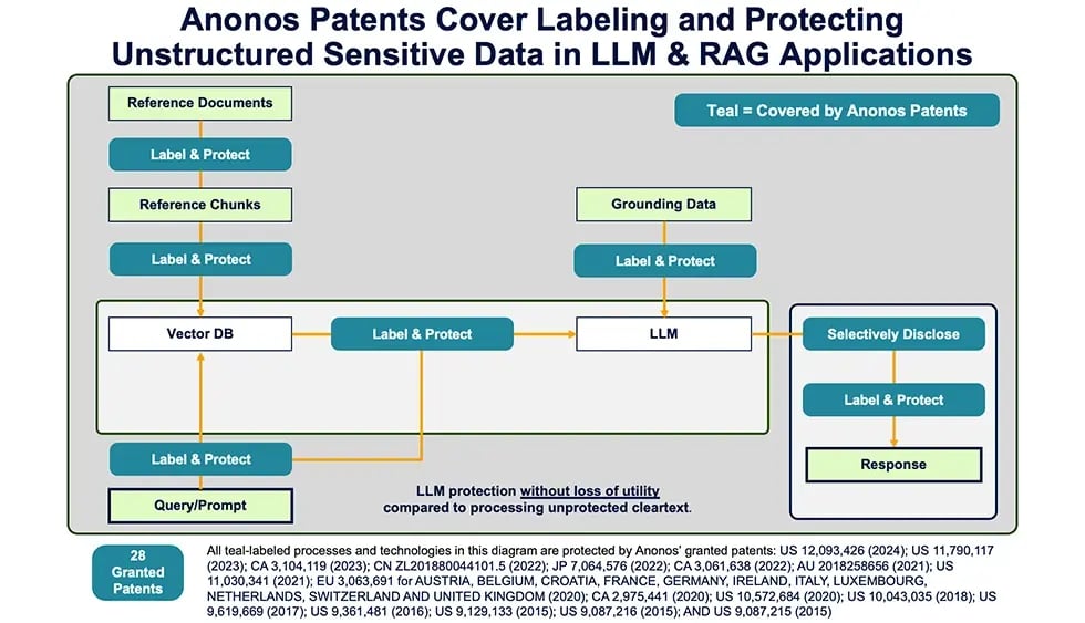 Anonos Patents Cover Labeling and Protecting Unstructured Sensitive Data in LLM & RAG Applications