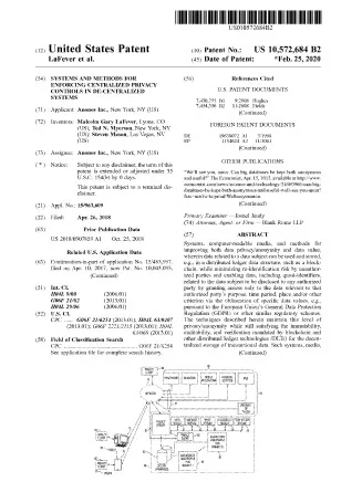 US 10,572,684 patent cover